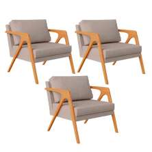 Poltrona  Decorativa Para Sala De Estar Pietra 03 Com Estrutura De Madeira Linho Bege