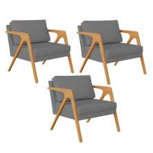 Poltrona  Decorativa Para Sala De Estar Pietra 03 Com Estrutura De Madeira Linho Cinza