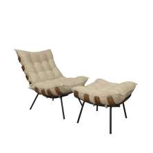 Poltrona Costela com Puff- Linho Areia