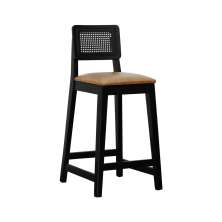 Banqueta Gabi Madeira Maciça Encosto c/ Telinha c/ 68cm Altura - Preto Assento Estofado Corano Marrom Mescla