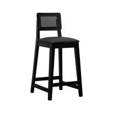 Banqueta Gabi Madeira Maciça Encosto c/ Telinha c/ 68cm Altura - Preto Assento Estofado Corano Preto