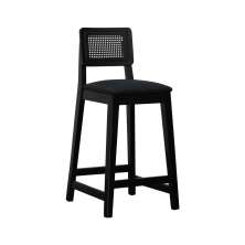 Banqueta Gabi Madeira Maciça Encosto c/ Telinha c/ 68cm Altura - Preto Assento Estofado Linho Preto Textura