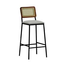 Banqueta Gabi Metal Encosto Anatômico Telinha Natural Assento Estofado - Preto/Amêndoa Corano Bege