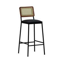 Banqueta Gabi Metal Encosto Anatômico Telinha Natural Assento Estofado - Preto/Amêndoa Corano Preto