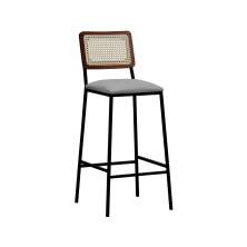 Banqueta Gabi Metal Encosto Anatômico Telinha Natural Assento Estofado - Preto/Amêndoa Linho Bege