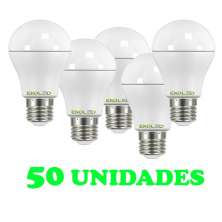 50 Lampadas Bulbo E27 9W Ed   Bivolt Policarbonato Leitosa Branco