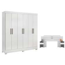 Conjunto Cabeceira e Guarda Roupa Casal Ferrara Branco