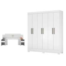 Conjunto Cabeceira e Guarda Roupa Casal Virgina Branco