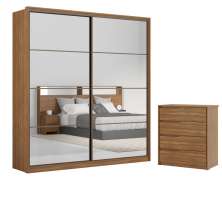 Conjunto Quarto Guarda Roupa com 2 Espelhos e Comoda Napolis Amendola