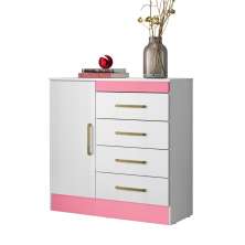 Conjunto Quarto Guarda Roupa e Comoda Arezzo Branco Rosa