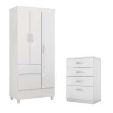Conjunto Quarto Guarda Roupa e Comoda Fabi Branco Rosa