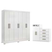 Conjunto Quarto Guarda Roupa e Comoda Ferrara Branco