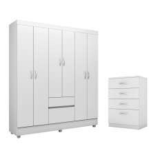 Conjunto Quarto Guarda Roupa e Comoda Forggia Branco