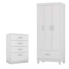 Conjunto Quarto Guarda Roupa e Comoda Jones Branco