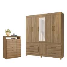 Conjunto Quarto Guarda Roupa e Comoda Monza Amendola