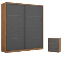 Conjunto Quarto Guarda Roupa e Comoda Napolis Amendola Grafito