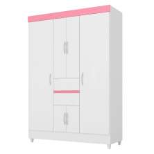Conjunto Quarto Guarda Roupa e Comoda Pescara Branco Rosa