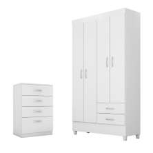 Conjunto Quarto Guarda Roupa e Comoda Udini Branco