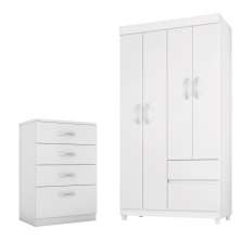 Conjunto Quarto Guarda Roupa e Comoda Vicenza Branco Rosa