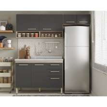 Cozinha Compacta Dama 7 Portas 3 Gavetas Avena e Grafito