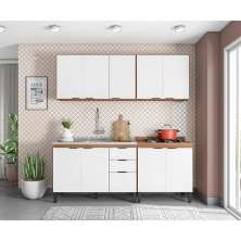 Cozinha Compacta Firenze II 10 Portas 2 Gavetas Amêndola e Branca