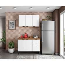 Cozinha Compacta Firenze II 6 Portas 2 Gavetas Amêndola e Branca