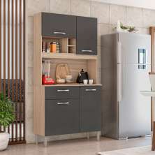 Cozinha Compacta Malta 4 Portas 1 Gaveta Avena e Grafito