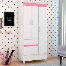 Guarda Roupa 3 Portas Fabi Branco Rosa
