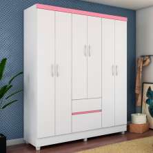 Guarda Roupa 6P Bremen Branco/Rosa/Branco