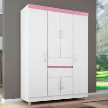 Guarda Roupa 6P Dresden Branco/Rosa/Branco