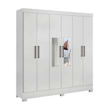 Guarda Roupa Casal 06 Portas Pratico Branco Com Espelho Demobile