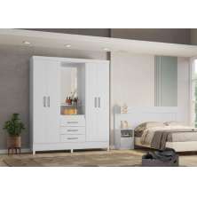 Guarda Roupa Casal 4 Portas Capelinha Pérsia c/ Espelho 43220 Branco Demóbile - Rocha Móveis