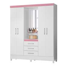 Guarda Roupa Casal 4 Portas Capelinha Pérsia c/ Espelho 43220 Branco Rosa Flex Demóbile