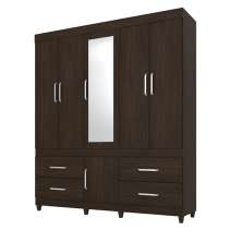 Guarda Roupa Casal 6 Portas Guarujá c/ Espelho 64720 Ébano Touch Demóbile
