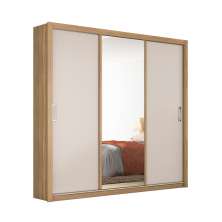 Guarda-Roupa Casal com Espelho Residence 3 Portas 2 Gavetas Amêndola e Off White