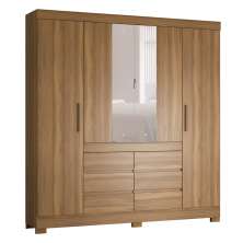 Guarda-Roupa Casal com Espelho Trevi 4 Portas 6 Gavetas Amendola