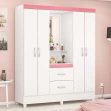 Guarda Roupa Ravenna Branco/Rosa/Branco