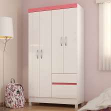 Guarda Roupa Solteiro 04 Portas Lotus Branco Rosa Demobile