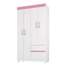 Guarda Roupa Solteiro 4 Portas Lotus 42060 Branco Rosa Flex Demóbile