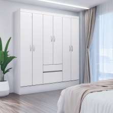 Guarda-Roupa Solteiro Sória Flex 6 Portas 2 Gavetas Branco e Rosa