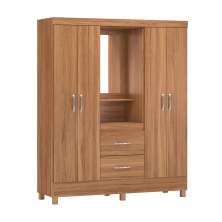 Guarda-Roupa Solteiro com Espelho Lord 4 Portas 2 Gavetas Amêndola