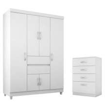 Jogo de Quarto Roupeiro e Comoda Dresden Branco Rosa