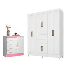 Jogo de Quarto Roupeiro e Comoda Jena Branco