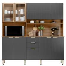 Kit Cozinha Compacta 10 Portas 2 Gavetas Ruby Amêndola/Grafito
