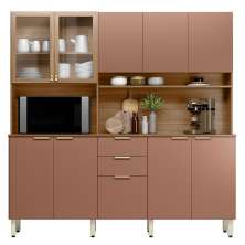 Kit Cozinha Compacta 10 Portas 2 Gavetas Ruby Amêndola/Marsala