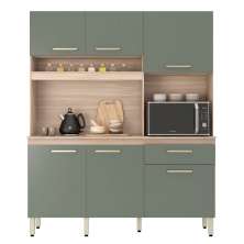 Kit Cozinha Compacta 6 Portas 1 Gaveta Alano Avena/Menta