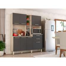 Kit de Cozinha Encanto 7 Portas 2 Gavetas Avena e Grafito
