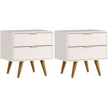 Kit 2 Mesas De Cabeceira 53 cm 2 Gavetas 14054 Off White Cristal Dmad