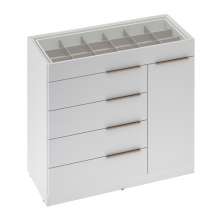 Comoda Porta Joia Tampo Vidro 5 Gavetas Corrediças Telescopicas Lume Branco Demartez