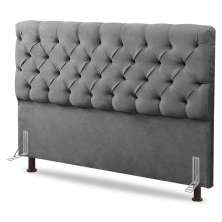 Cabeceira Cama Box Casal Queen Size Lylla 160cm Capitonê com Frame Linho Cinza - Desk Design